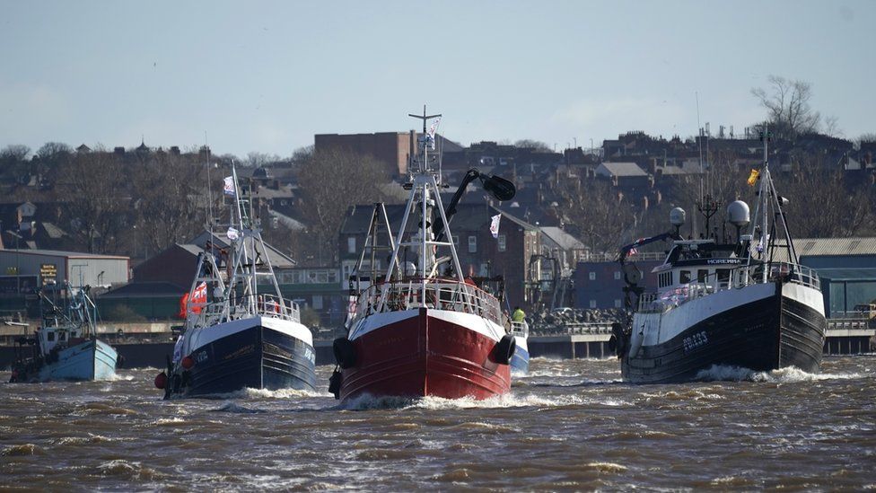 The flotilla of fishing boats on the River Tyne