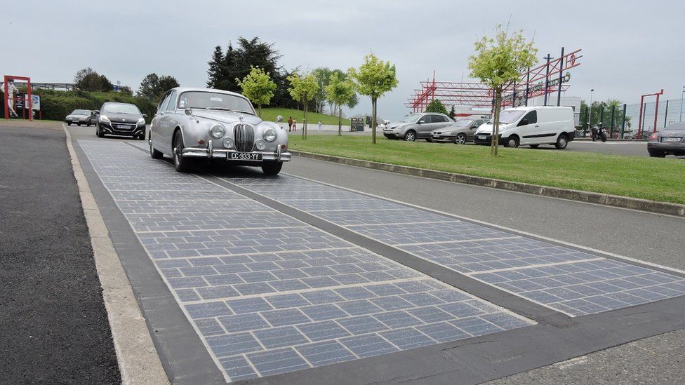 A Wattway stretch of solar road in France