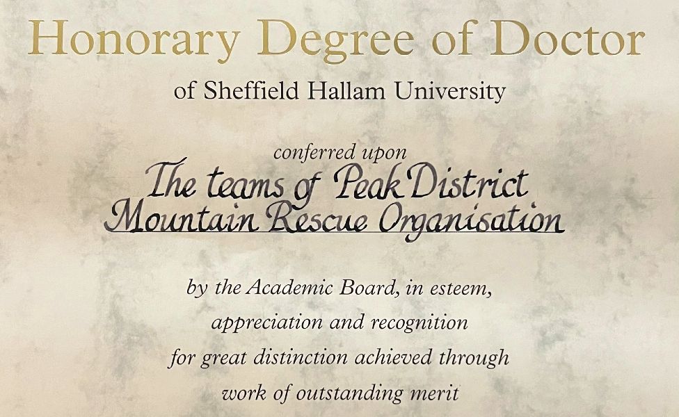 Peak District Mountain Rescue Organisation awarded Honorary Doctorate of Science from Sheffield Hallam University