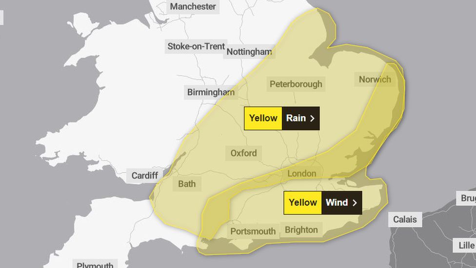 A map showing where the weather warnings are in place