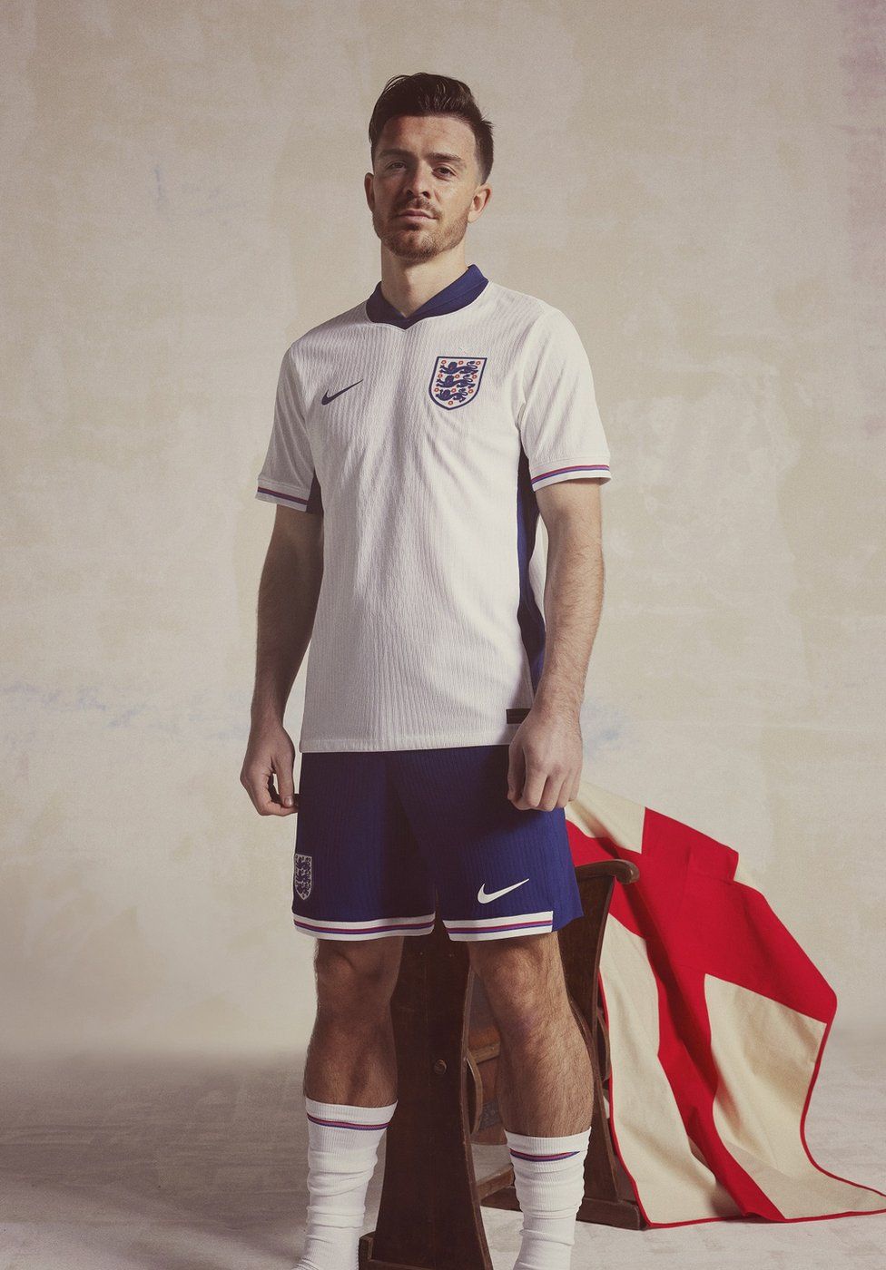 Jack Grealish wearing the new England home kit