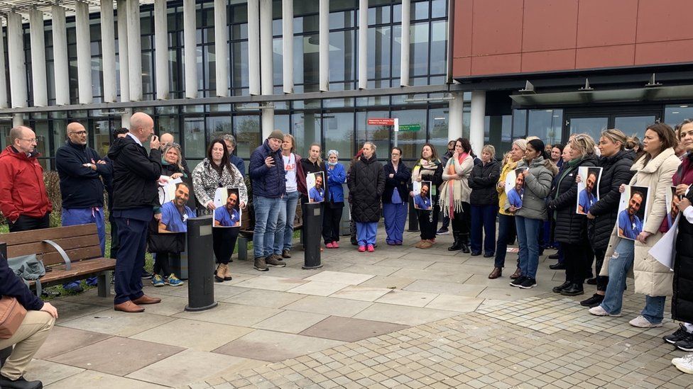 About 80 people, including former colleagues, attended a rally at Morriston Hospital