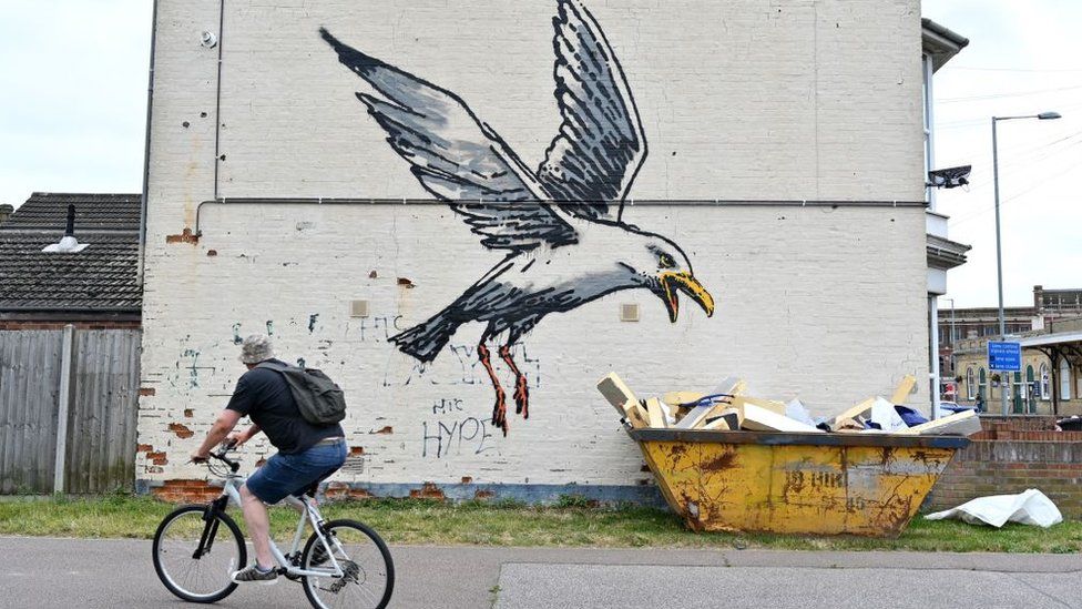 Banksy mural of a gull, Lowestoft