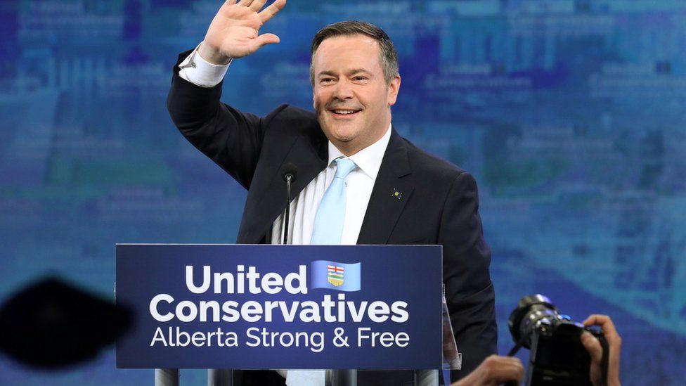 United Conservative Party (UCP) leader Jason Kenney celebrates on election night at party headquarters