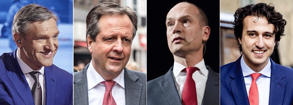 Potential coalition partners: (L to R) Christian Democrat Sybrand Buma, liberal Alexander Pechtold, Gert-Jan Segers of the Christian Union and Jesse Klaver of Green-Left