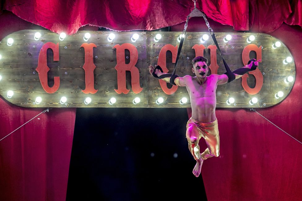 A man performs at the International Circus and Street Art Festival in Tunis, Tunisia - Monday 12 June 2023