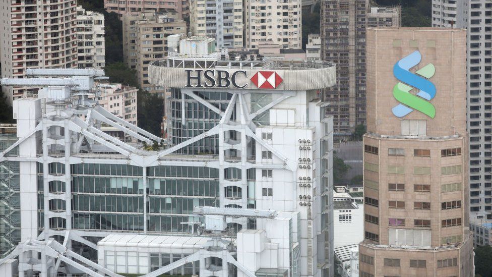 The HSBC HQ and Standard Chartered Tower is seen in the picture taken from IFC 2 Tower