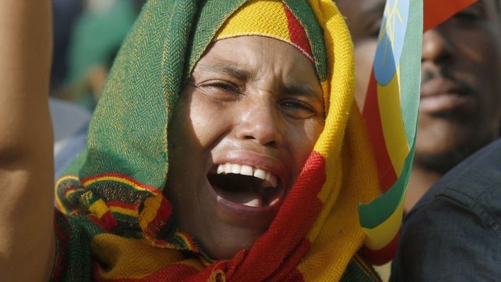 Ethiopians gather at Meskel square, a central road , in Addis Ababa to condemn the Tigray People's Liberation Front fighting for a comeback after it was deposed in 2018 through three years of antigovernment protests in Addis Ababa, Ethiopia on August 8, 2021