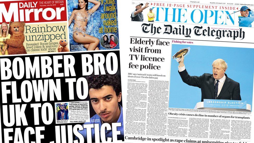 Front pages of the Mirror and the Telegraph