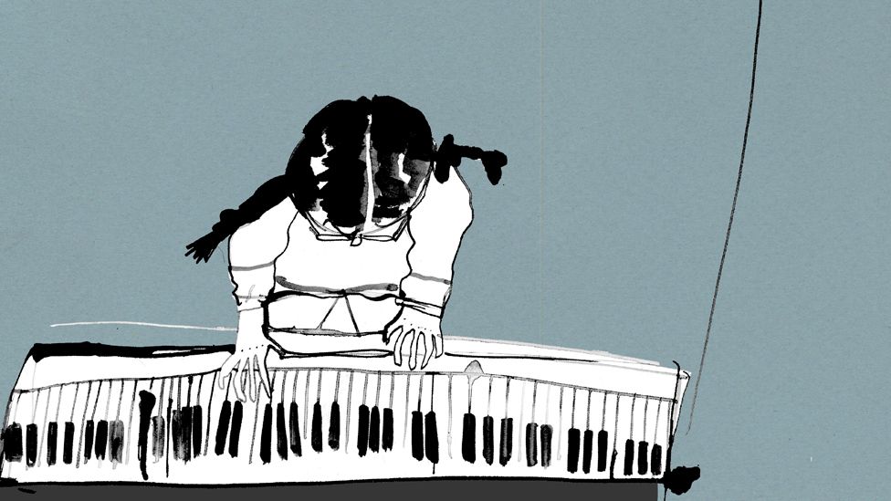 Ilustração de menina tocando piano