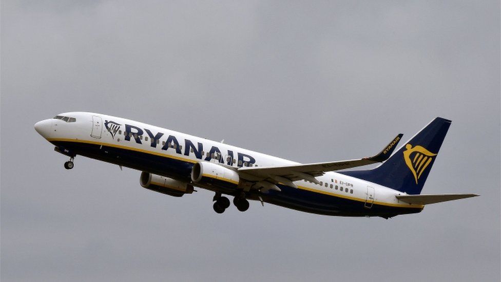 Ryanair flight in the air