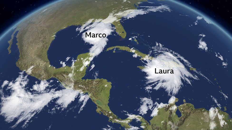 Storms Laura and Marco show up clearly on the satellite image