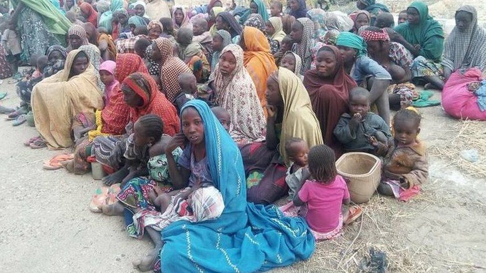Photo released by Nigerian Army showing people it says have escaped from Boko Haram