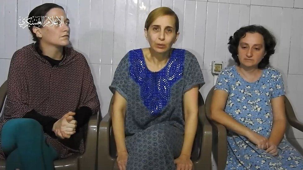 Three female Israeli hostages seen in video released by Hamas