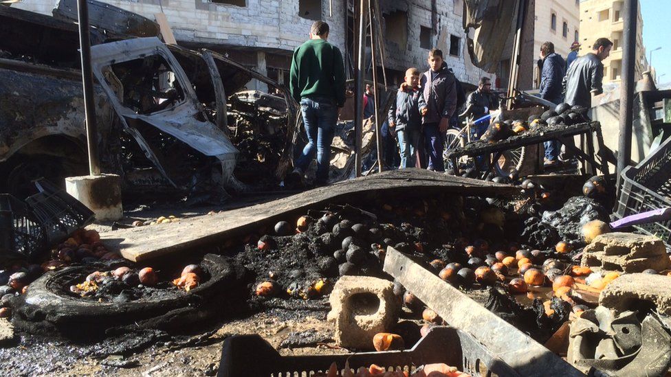 Scene of the blasts near the Sayyida Zeinab shrine, outskirts of Damascus (31 January)