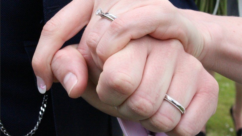 Couple with wedding rings on