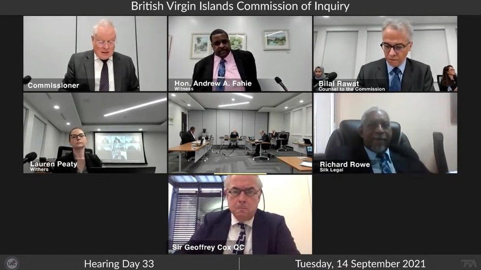 Screen grab of BVI Commission of Inquiry hearing