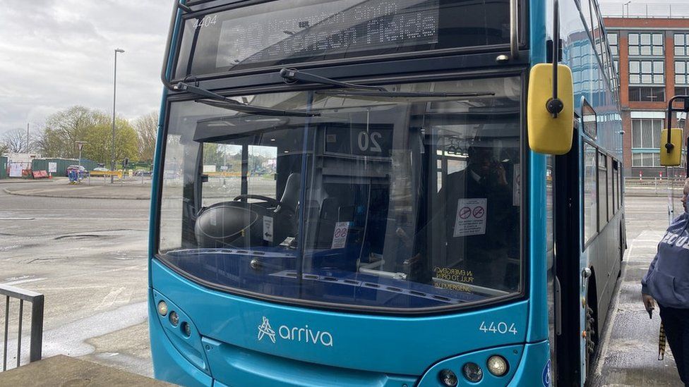Double-decker Arriva bus at Derby bus station