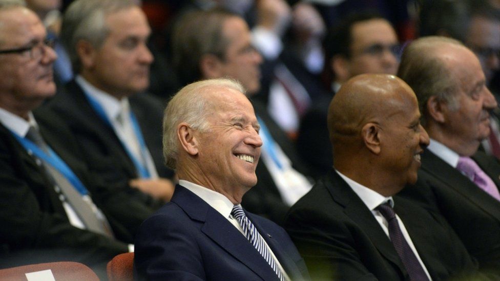 US Vice-President Joe Biden ) smiles during the inauguration ceremony of Guatemalan new President Jimmy Morales