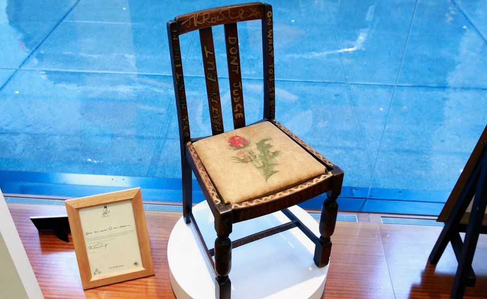 A chair used by British author JK Rowling while writing "Harry Potter and the Sorcerer's Stone" and "Harry Potter and the Chamber of Secrets"