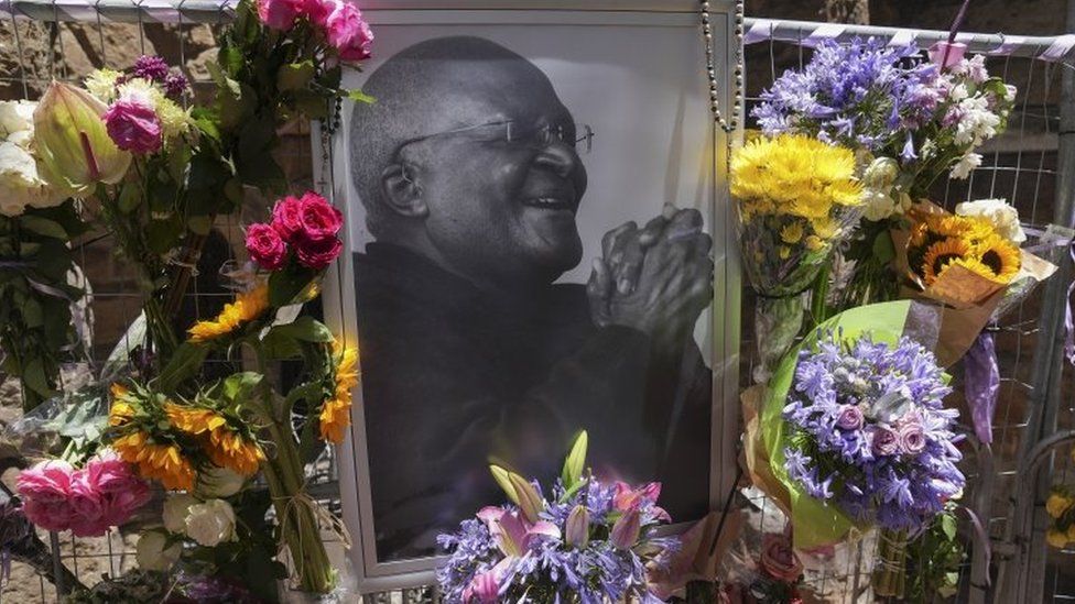 Floral tributes are paid to Archbishop Desmond Tutu