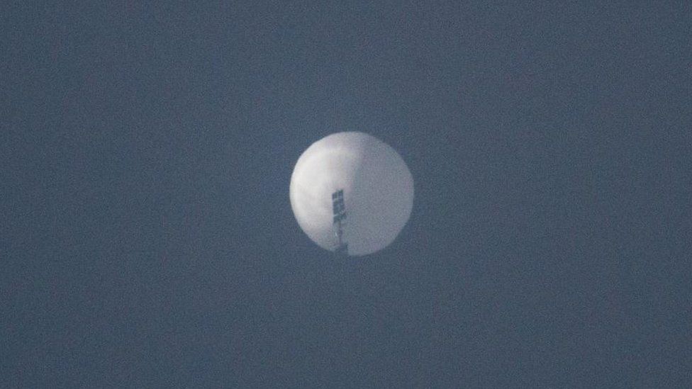 A surveillance balloon in the sky over Billings, Montana,