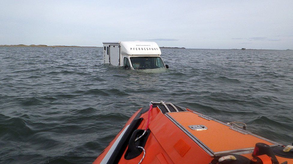 Partially submerged vehicle