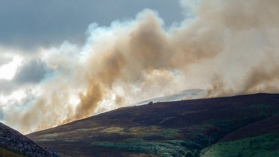 Smoke rising from Denbighshire moorland fires