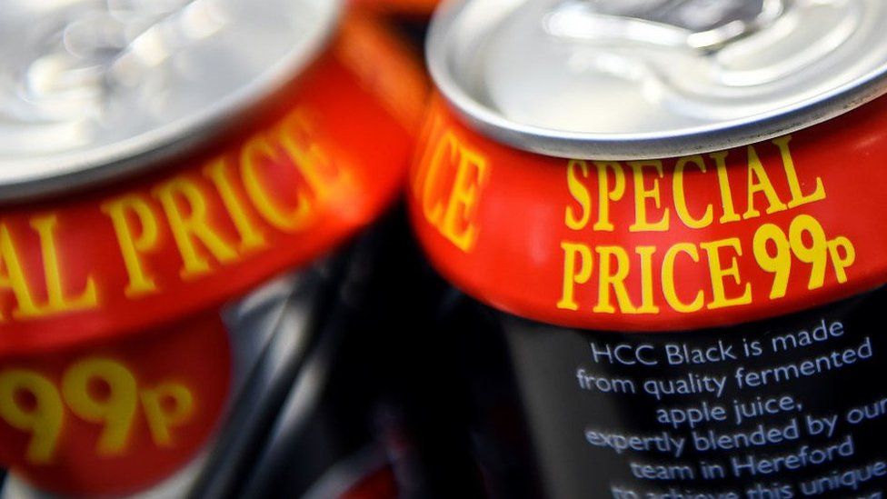 Cans of cider with a 'Special Price 99p' offer