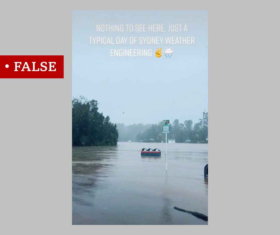 Screenshot from a TikTok video claiming that Sydney floods are linked to "weather engineering"