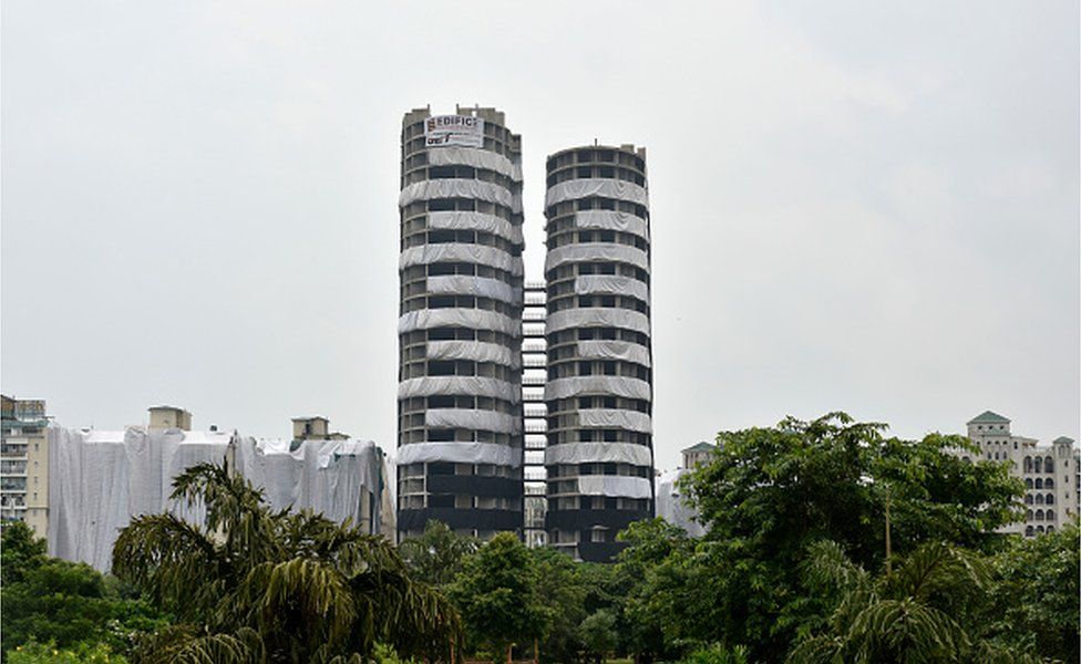 A view of the Supertech Twin Towers at Sector 93 on August 24, 2022 in Noida, India.