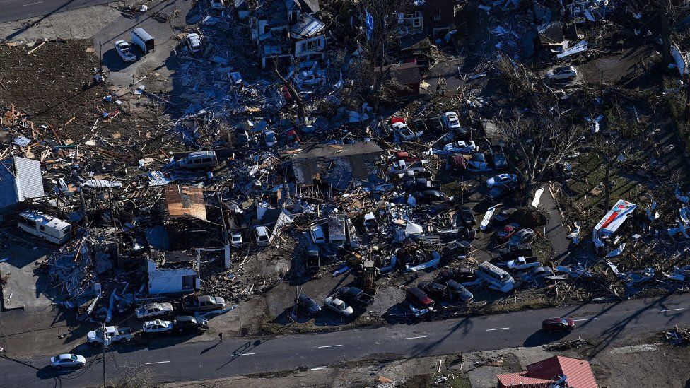 Дома, разрушенные торнадо в Мэйфилде, Кентукки