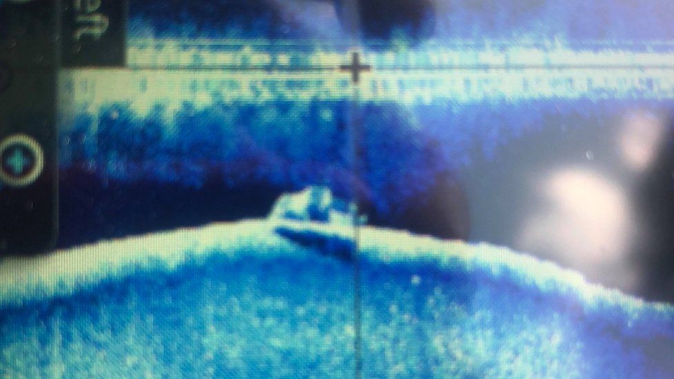 A sonar scan showing the truck at the bottom of Lake Sakakawea