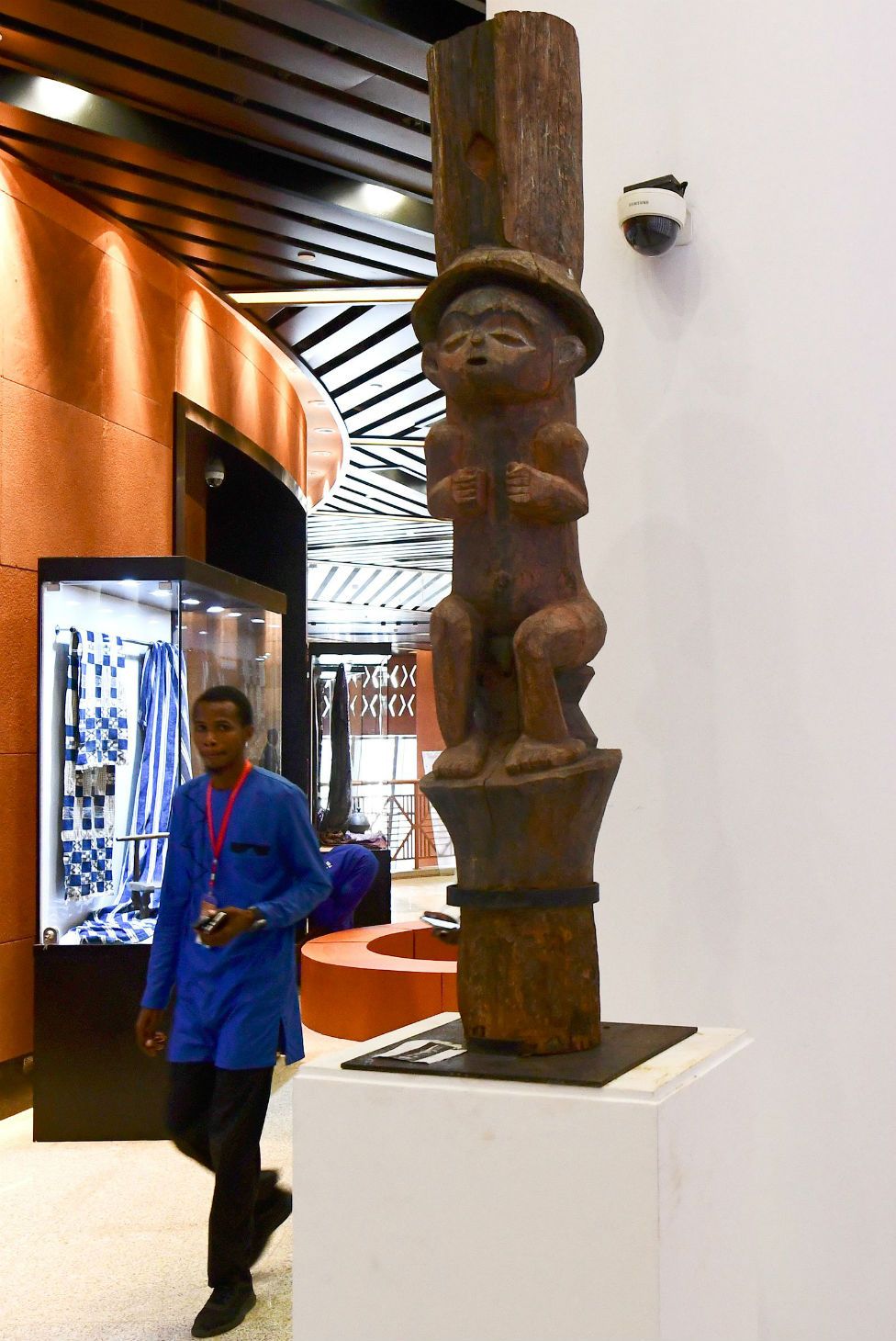 A man walks through the new museum Museum of Black Civilisations in Dakar