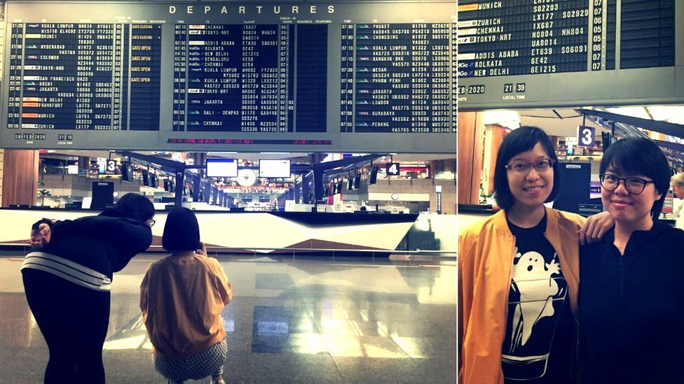 Eileen Lim and Nicole Lee at Changi Airport Terminal 2