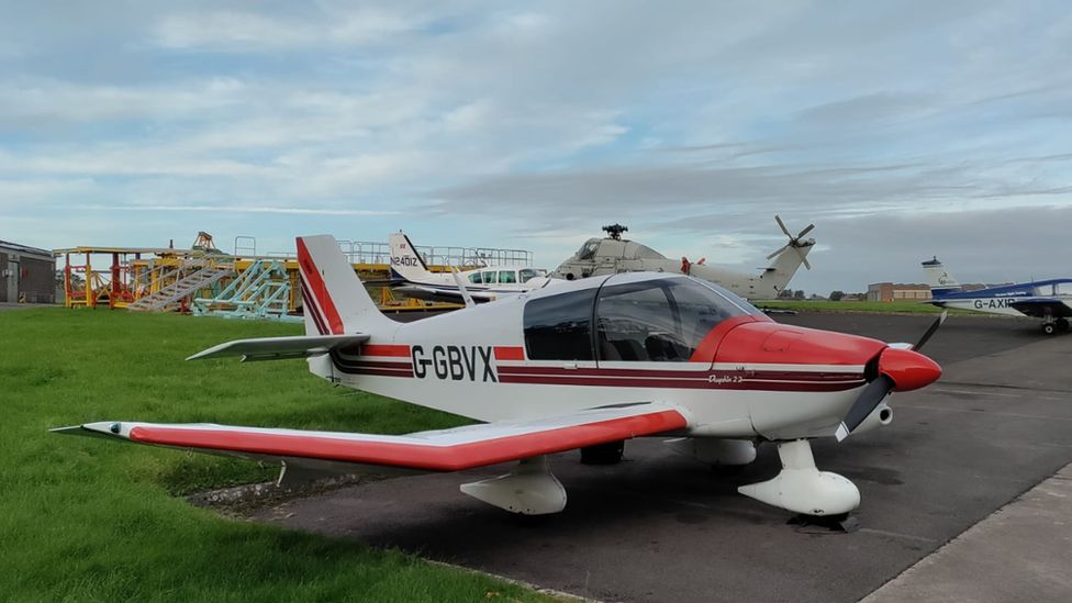 The light aircraft parked up St Athan