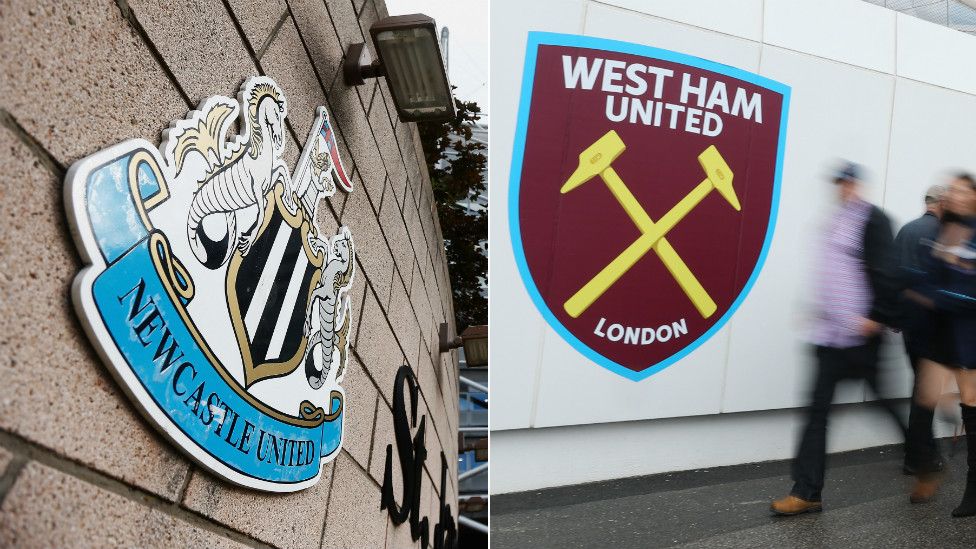 Newcastle and West Ham badges