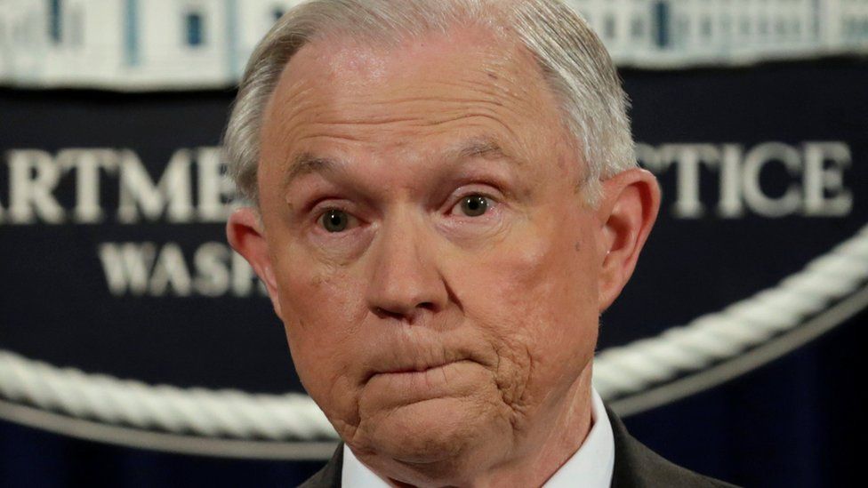 Jeff Sessions speaks at a news conference at the Justice Department in Washington, US, 2 March, 2017.