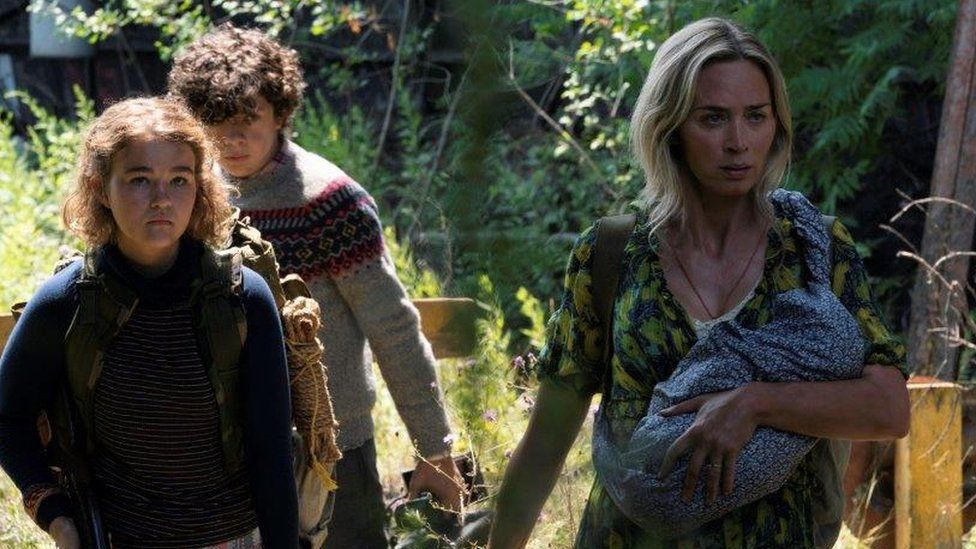 Millicent Simmonds, Noah Jupe and Emily Blunt in A Quiet Place Part II