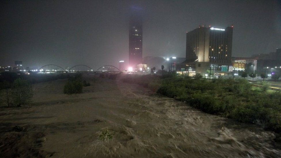 A general view of the Santa Catarina river is seen during Storm Hanna in Monterrey, Mexico July 26, 2020