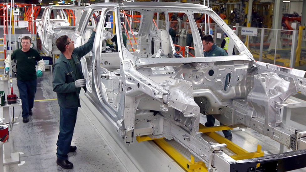 Workers at the Jaguar Land Rover plant at Solihull