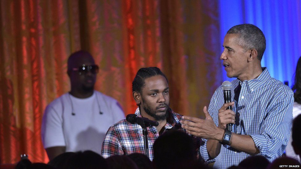 Picture of Kendrick Lamar with Barack Obama