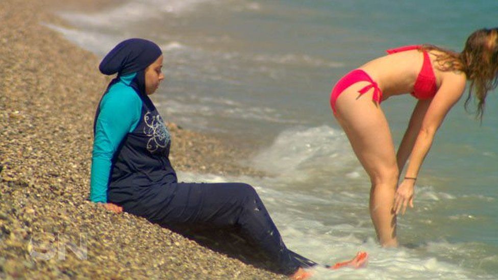 Ms Alshelh at the French Riviera where the Burkini ban has been lifted