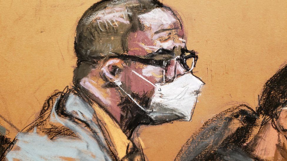 A court artist's sketch of R. Kelly