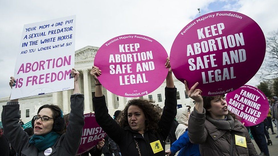 Pro-choice supporters protest outside the Supreme Court