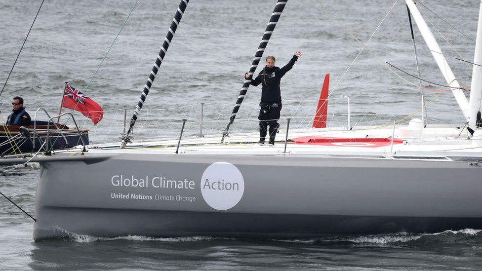 Climate activist Greta Thunberg sailing on yacht to New York