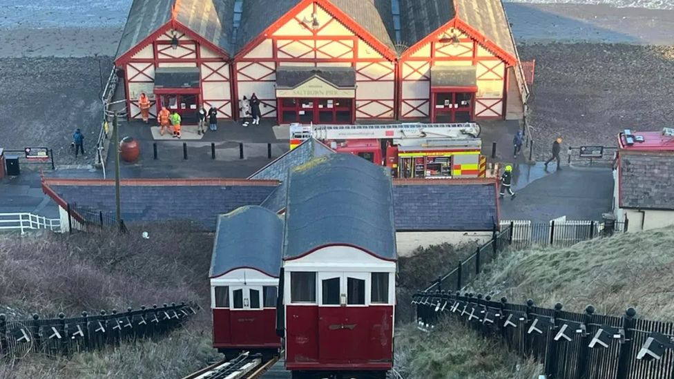 Fire engine outside cliffside lift