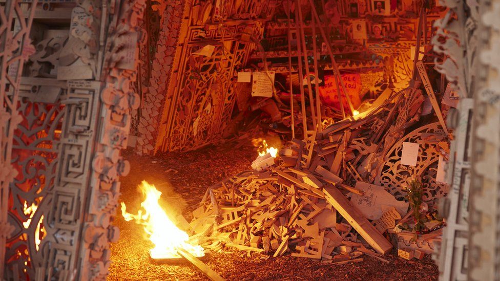 Fire inside the sculpture