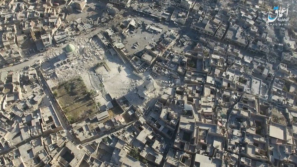Drone footage of the destruction of Al-Nuri mosque