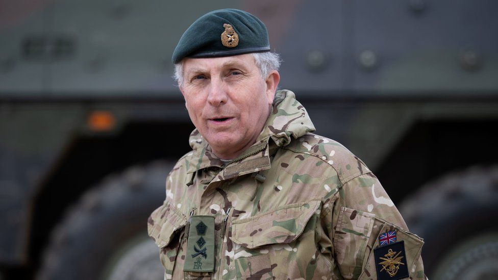 Chief of the Defence Staff, General Sir Nick Carter after a live exercise demonstration at Bovington Camp in Dorset. The event showcases core equipment capabilities highlighted in the Defence Command Paper.